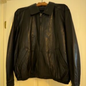 Classic Black Leather Bomber Jacket